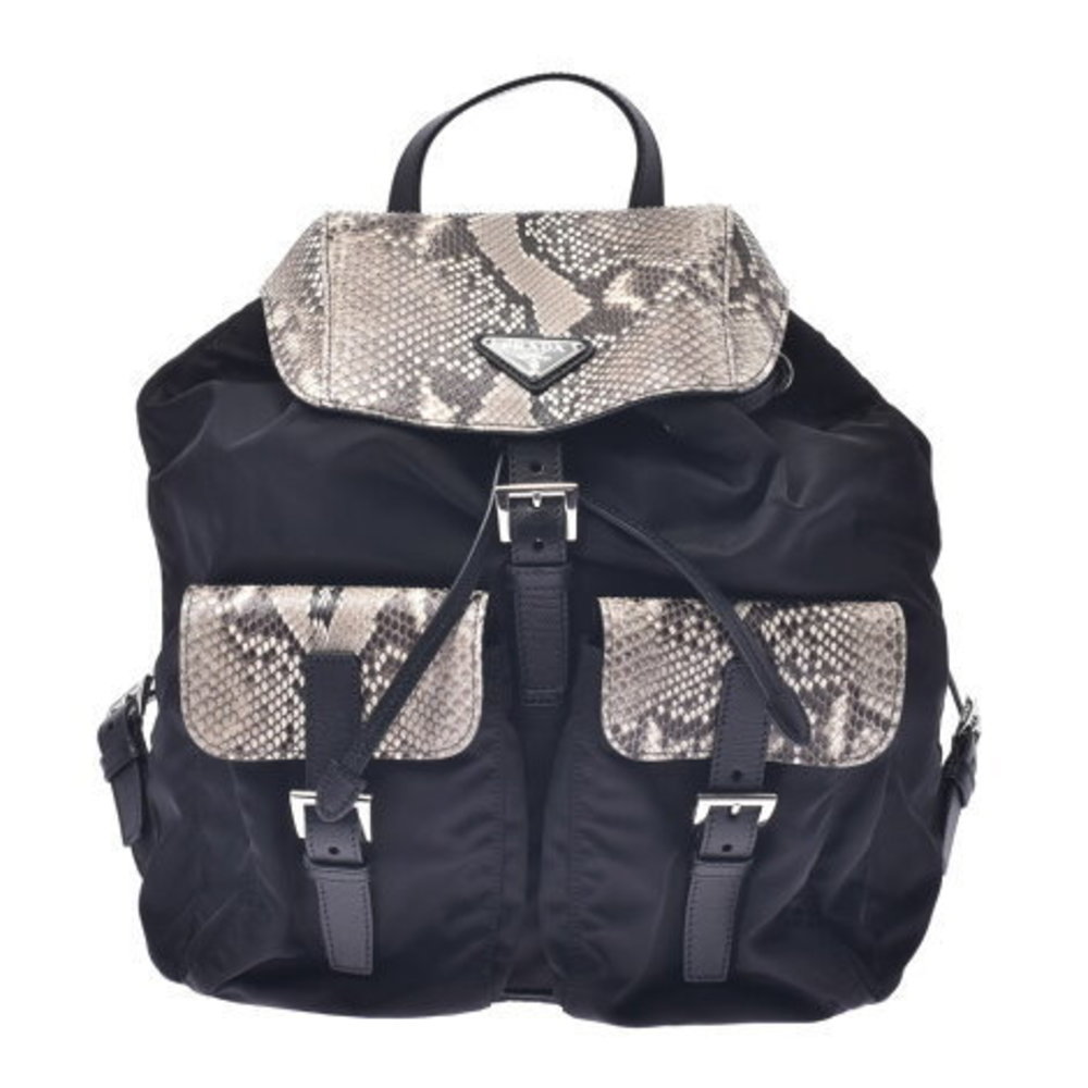 Prada Backpack Black Nylon Python Rucksack Backpa… - image 1